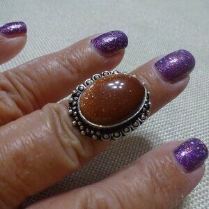 Sparkling GOLD SUNSTONE Handmade Sterling 925 Ring Size 7.5 #454C
